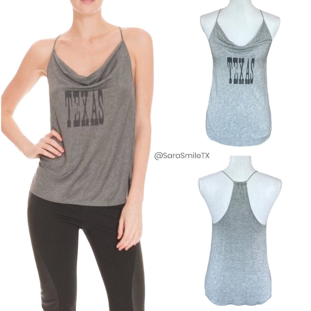 HAUTE HIPPIE - TEXAS - Gray Draped Neck Racerback Tank Top - NWOT - RARE!